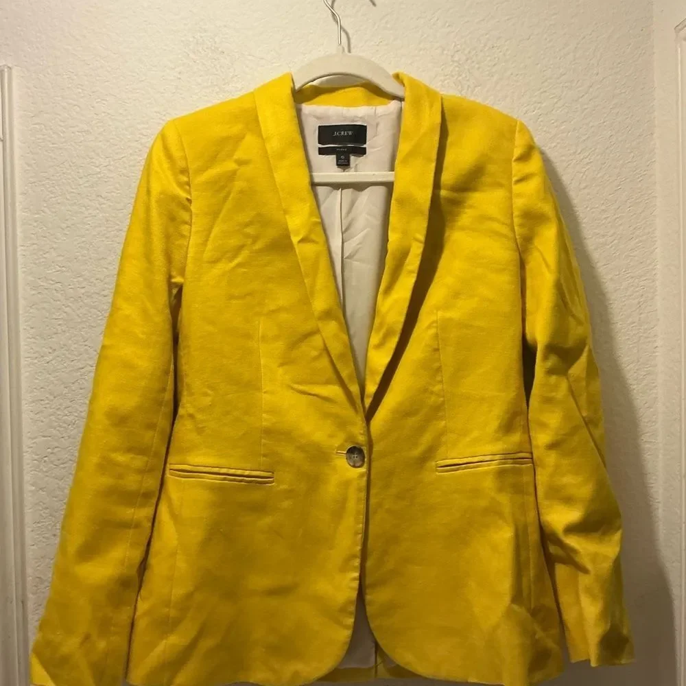J. Crew Parke Bright Yellow Women's Single-Button Blazer linen blend size 6
